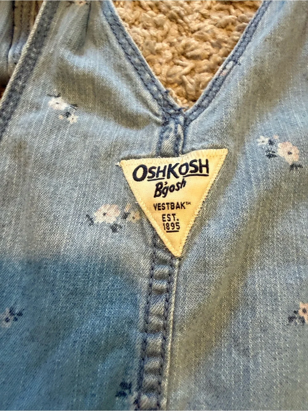 OshKosh B'gosh Light Blue Denim Floral Girls Overall Dress 5T WORN ONCE